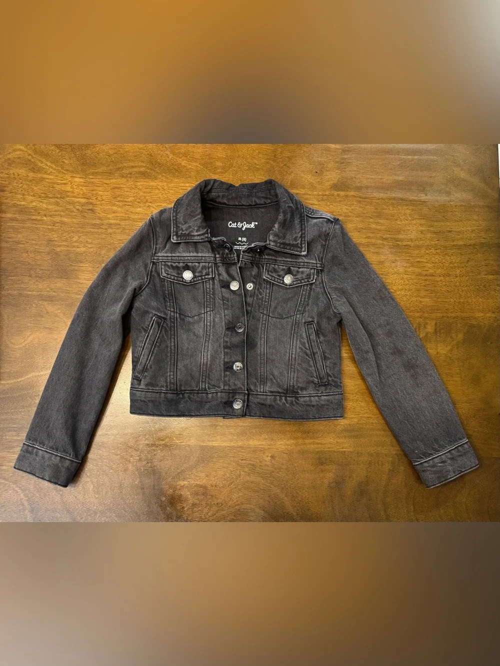 Cat & Jack Black Girls' Denim Trucker Jacket girls size 8
